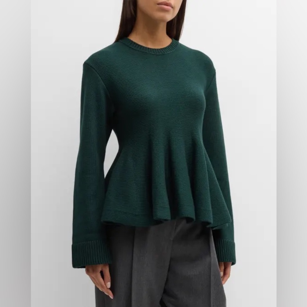 ADEAM Intermix “Wendy” forest green peplum knit sweater top L